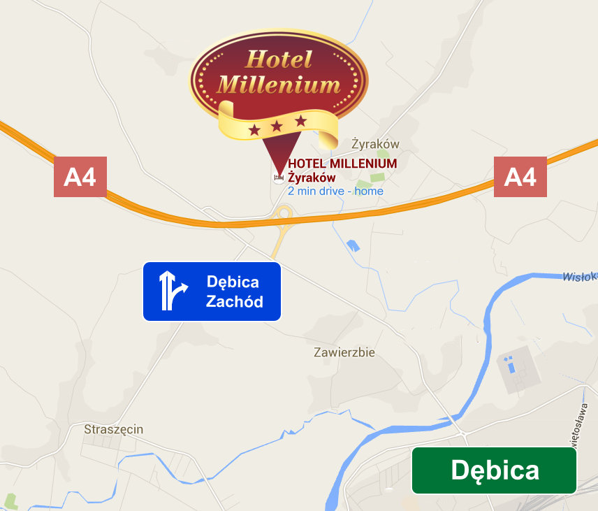 Hotel Millenium w pobliżu autostrady A4. 1km od zjazdu autostradowego Dębica Zachód.